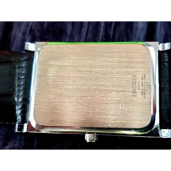 Vintage NOS Seiko Men Tank Rectangular Black Leather band Dress Watch Be… - Picture 8 of 8
